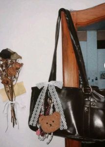 Brown shoulder bag with lace bow🎀👜