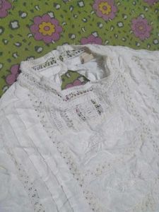 White Crinkle Textured Top