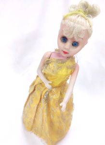 Vintage Toy Doll in Yellow Brocade Dress