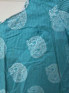 Teal Paisley Print Cotton Kurta