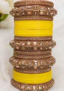 Brand new Yellow Bridal Bangle Set with Mirror & S