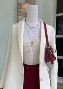 Chic White Blazer &amp; maroon shorts Outfit