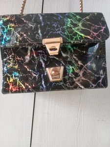 Holographic Marble Clutch Black side Bag