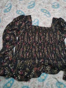 Smocked Floral Square Neck Top