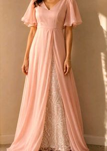 🔥LOW PRICE🔥 Elegant Pink Gown with Lace Detail