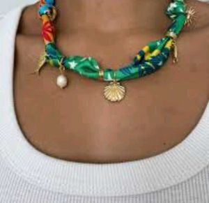 Boho Scarf Necklace with Charms