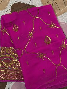 Stunning Pink &amp; Gold Embroidered Saree