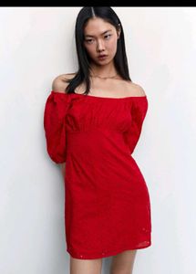 Mango Red Off-Shoulder Mini Dress