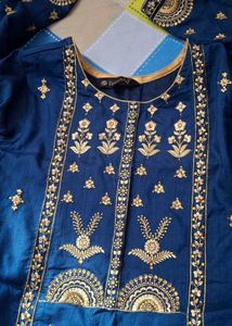 Elegant Blue &amp; Gold Embroidered 3 piece