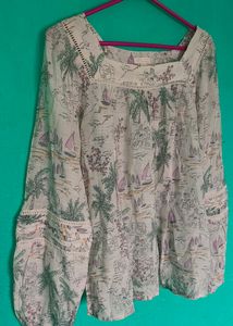 Floral Square Neck Balloon White Western Top | XL |