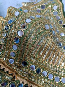 Olive Green Mirror Work Blouse