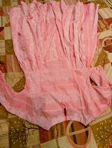 Pink Cotton Kurta with White Lace Details