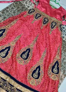 Stunning Pink &amp; Navy Blue Embroidered frock