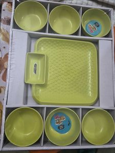 Green Serving Bowl Set with Platter