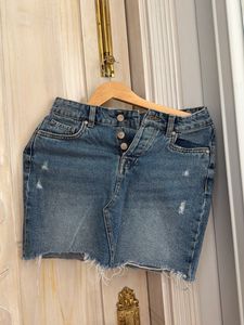Distressed Denim Mini Skirt