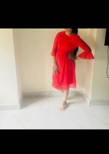 Elegant Red Bell Sleeve Dress
