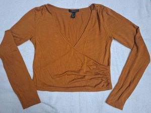 Forever 21 Rust Surplice Long Sleeve Top