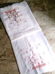 3 piece cotton embroidery pink&amp;white suit(unstitcd