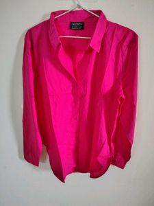 Bright Pink Oversized Button-Down long Shirt