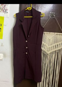 Red blazer style jacket + mehroon dress
