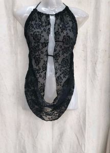 VN. Sheer Black Floral top