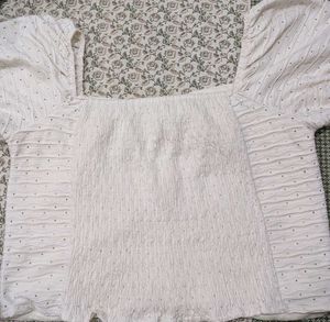 Chic White Ruched Puff Sleeve Top