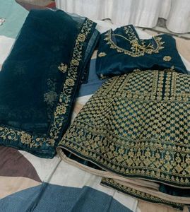 Embroidered Teal Lehenga Choli Set