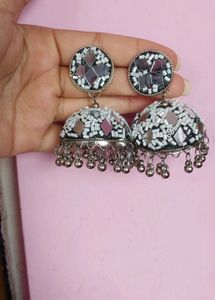 Mirror Work Jhumka Earrings