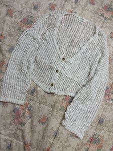 White Crochet Knit Cardigan