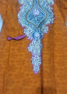 Orange Embroidered Kurta Set with Pink Dupatta