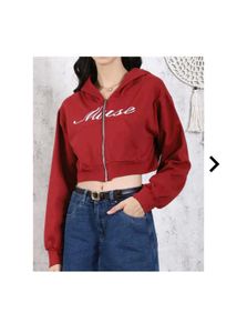 Red Cropped Zip-Up Hoodie