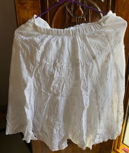 White Embroidered Cotton Skirt