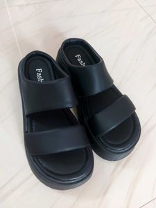 Black Platform Slide Sandals