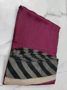 Elegant Magenta Saree with Striped Blouse combo of