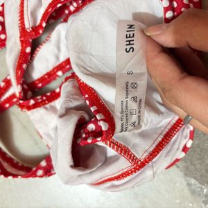 Red &amp; White Polka Dot Bikini Top