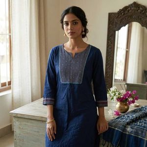💙 Make a offer Indigo Embroidered Cotton Kurti 💙