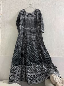 Elegant Black &amp; White Embroidered Gown