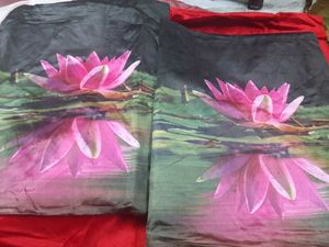Beautiful Lotus Print velvet  bed sheet with pillo