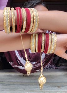 Elegant Red & Gold Bangles with Tassel