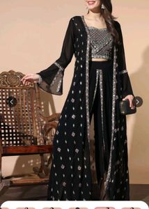 Embroidered Sleeveless Top with dhoti And Shrug