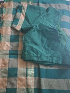Green & Beige Checked Saree with Blouse