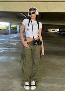 Olive parachute pants