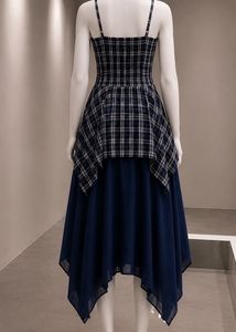 Navy Plaid Layered Dress