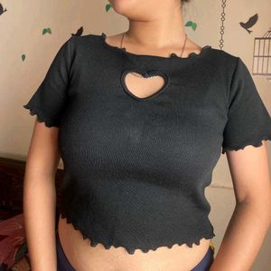 Heart Cutout Black Crop Top