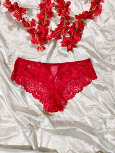 Floral Lace Trim Red Briefs