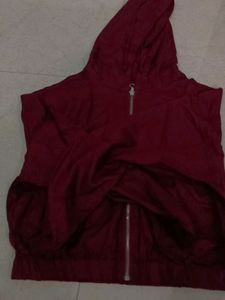 Maroon Bomber Jacket with Hood