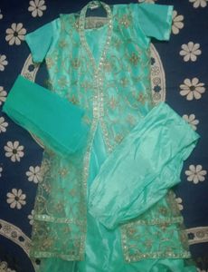 Mint Green &amp; Gold Embroidered Dress