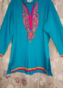 Turquoise Embroidered Tunic Top