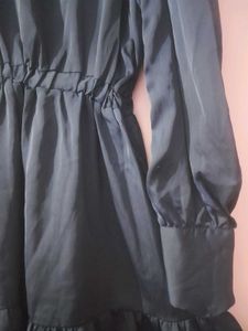 Satin Navy Blue Tiered Dress