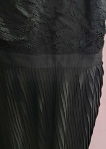 Elegant Black Lace &amp; Pleated Dress